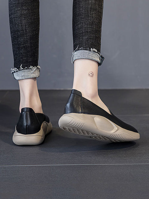 Chaussures d'été décontractées à plateforme en cuir véritable pour femmes