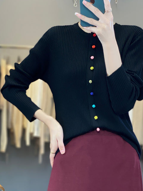 Pull en coton à col rond et boutons colorés pour femme