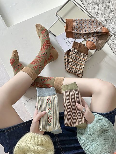 5 paires de chaussettes chaudes vintage pour femmes