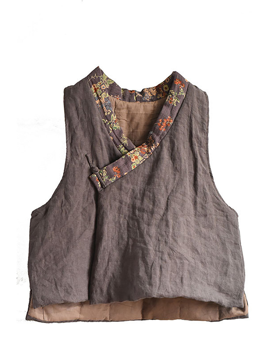 Women Ethnic Flower Spliced V-Neck Vest Coat