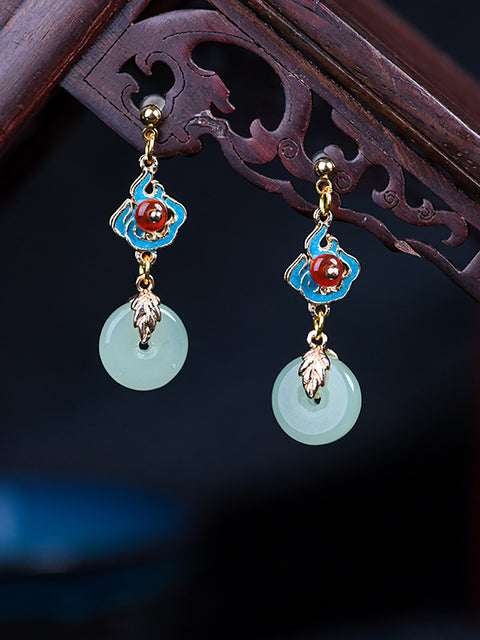 Boucles d'oreilles rondes vintage en alliage de jade