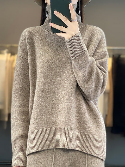 Pull en laine à col rond et rayures pour femme, décontracté, automne