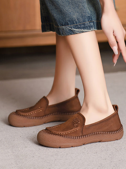 Women Vintage Casual Genuine Leather Flat Shoes