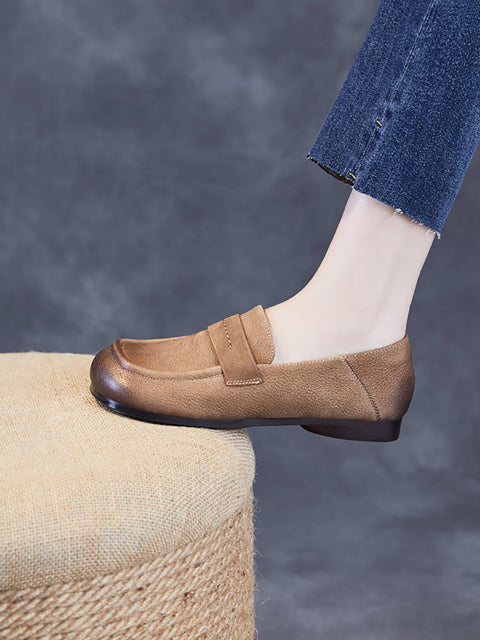 Chaussures décontractées à talons bas en cuir véritable pour femmes