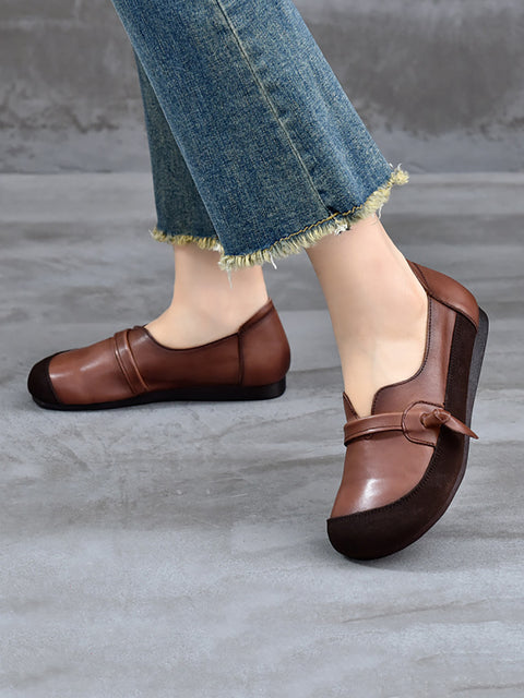 Chaussures plates en cuir épissées style rétro pour femmes