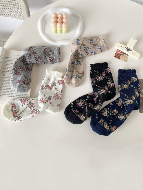 Lot de 5 paires de chaussettes en coton jacquard floral pour femme