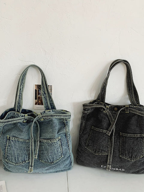 Sac à main en denim uni vintage pour femme