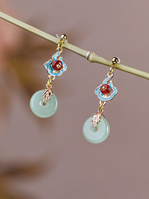 Boucles d'oreilles rondes vintage en alliage de jade