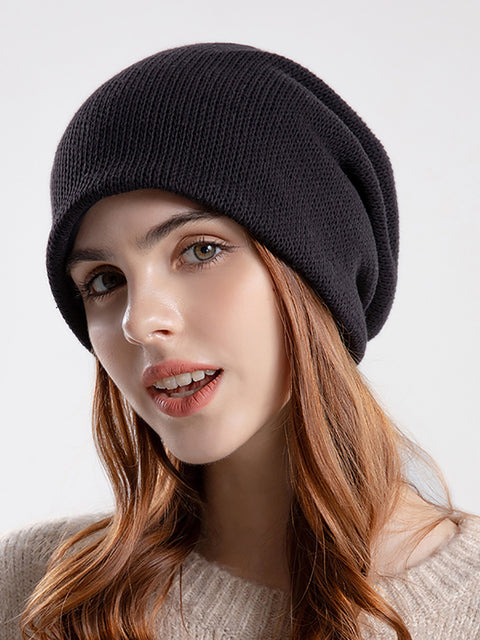 Bonnet tricoté en coton solide décontracté pour femme, garde au chaud, hiver