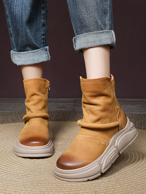 Bottes d'hiver à plateforme en cuir véritable pour femmes