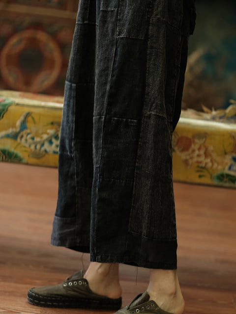 Pantalon large d'été vintage épissé pour femme