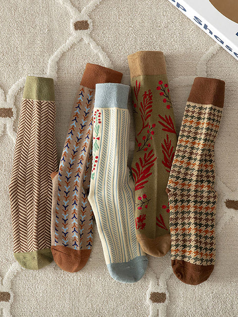 5 paires de chaussettes chaudes vintage pour femmes