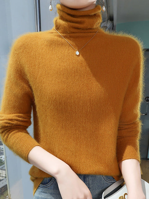 Women Autumn Turtleneck Wool Soft Warm Knit Sweater