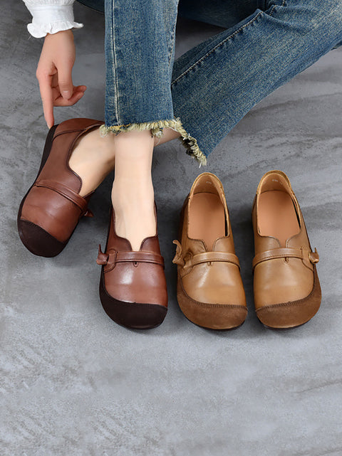 Chaussures plates en cuir épissées style rétro pour femmes