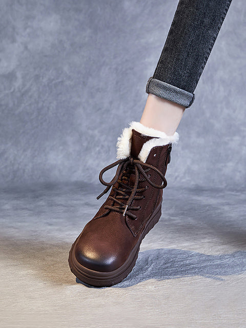 Bottines d'hiver en cuir doublées de polaire pour femmes