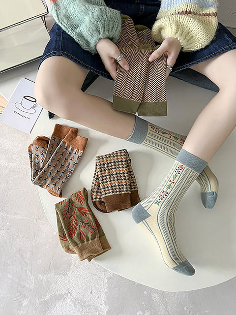 5 paires de chaussettes chaudes vintage pour femmes