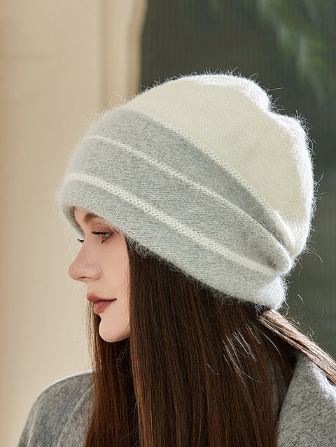 Bonnet tricoté chaud à blocs de couleurs pour femme