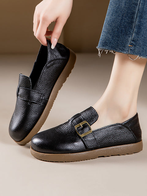 Chaussures plates décontractées en cuir véritable souple pour femmes