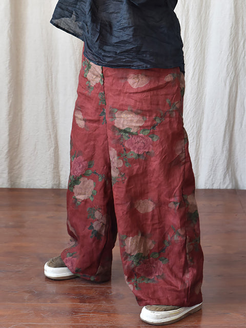 Pantalon large à imprimé floral vintage pour femme