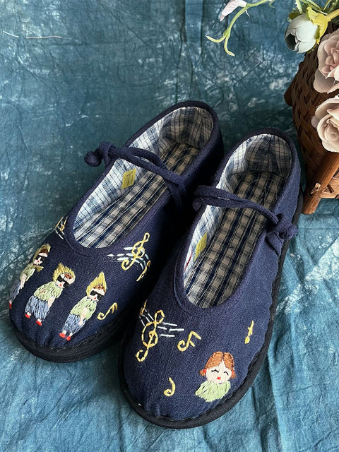 Chaussures en tissu brodées de dessins animés vintage pour femmes