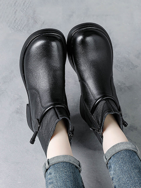 Women Casual Genuine Leather Low Heel Martin Boots