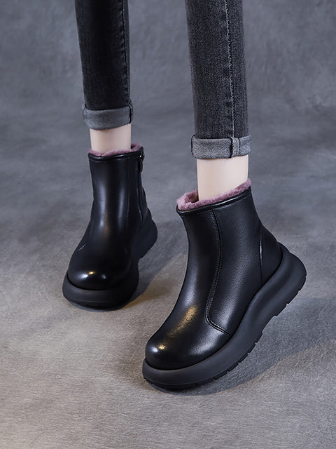 Bottes à plateforme doublées de polaire en cuir véritable vintage pour femmes