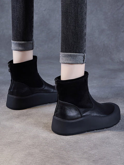 Bottines à plateforme en cuir véritable pour femme