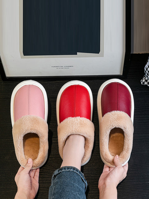 Chaussons d'hiver en cuir doublés de polaire pour couple