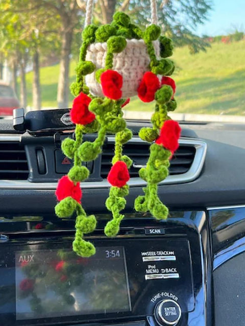 Pendentif de voiture de plante en pot suspendu tricoté à la main