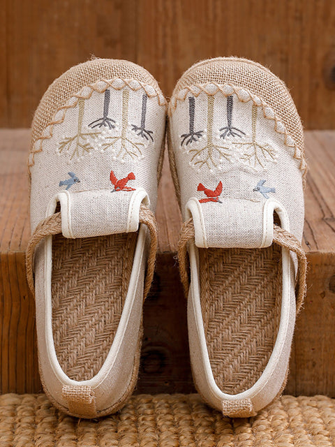 Chaussures d'été en lin et coton avec broderie de fleurs pour femmes