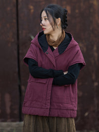 Thumbnail for Women Winter Solid Padded Hooded Vest Coat