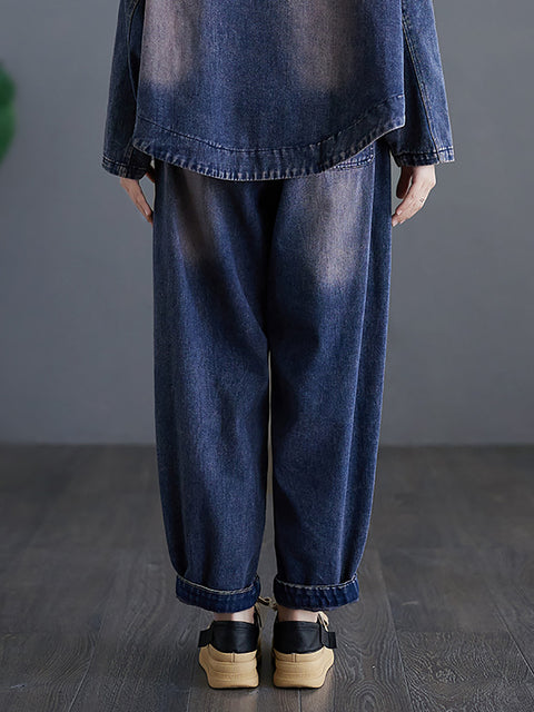 Pantalon en denim lavé épissé décontracté pour femmes