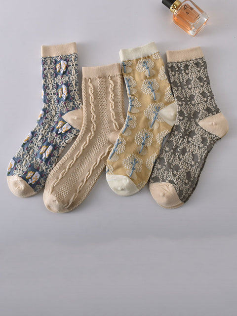 7 paires de chaussettes jacquard vintage en relief pour femmes