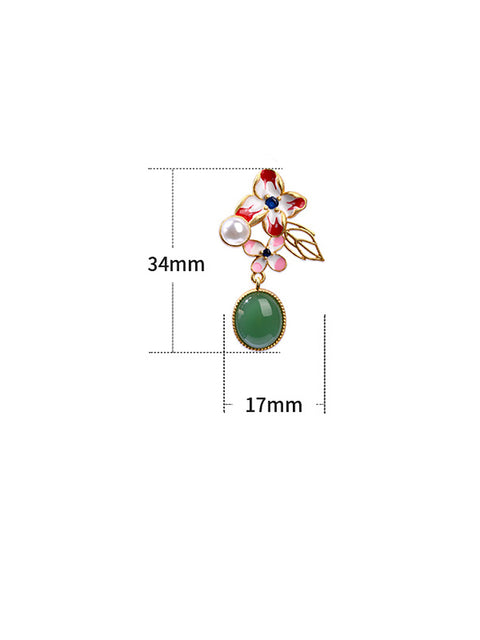 Boucles d'oreilles en forme de fleur pour femmes, en émail vert, Jade, plaque dorée