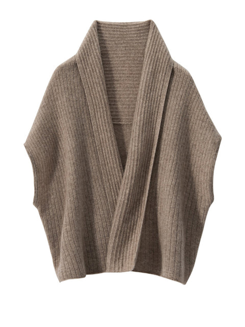 Cardigan châle tricoté en cachemire pour femmes, couleur unie, décontracté