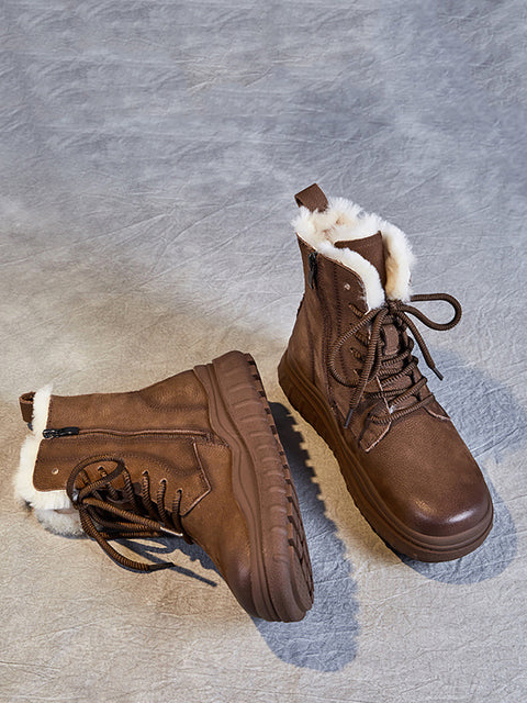 Bottines d'hiver en cuir doublées de polaire pour femmes