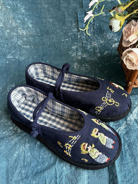 Chaussures en tissu brodées de dessins animés vintage pour femmes