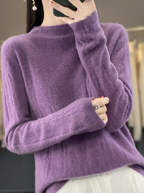 Pull en laine à col rond et rayures pour femme, décontracté, automne