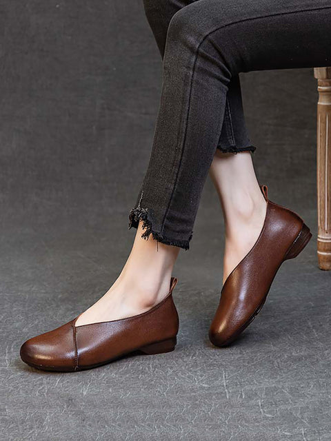 Chaussures à talons bas en cuir vintage pour femmes