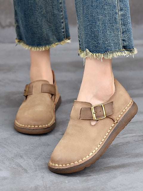 Chaussures plates en cuir véritable pour femmes