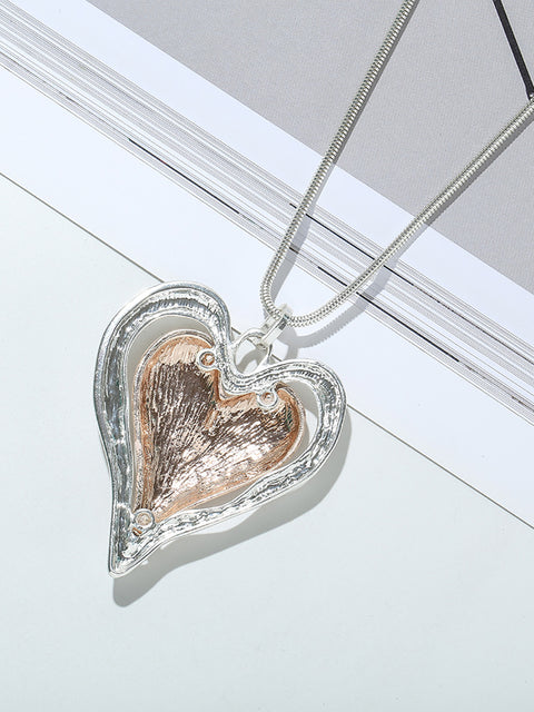 Fashion Alloy Heart Pendent Sweater Necklace