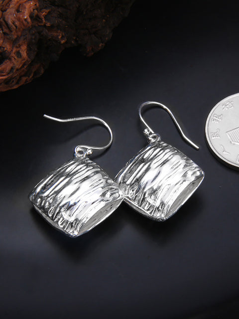 Women Casual S925Sliver Square Irregular Texture Earrings