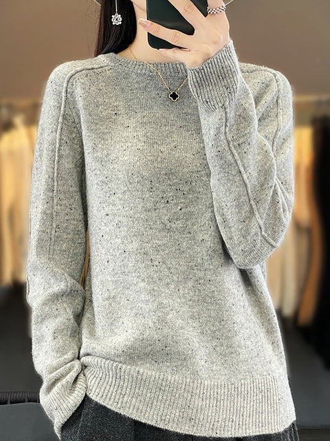 Pull à col rond tricoté en laine unie pour femme, décontracté, hiver