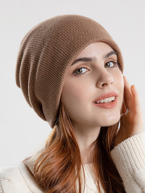 Bonnet tricoté en coton solide décontracté pour femme, garde au chaud, hiver