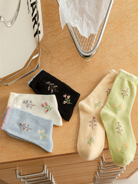 Lot de 5 paires de chaussettes en coton à motif floral artistique pour femme