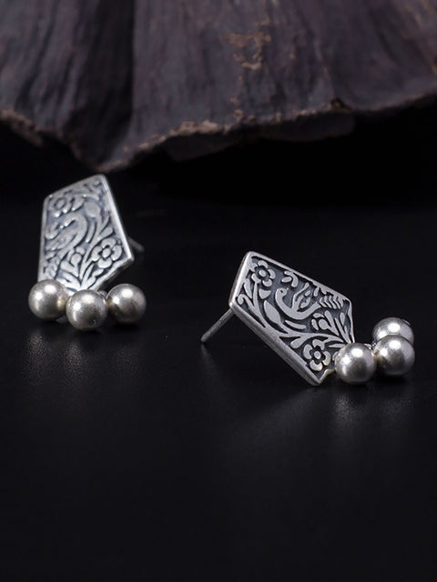 Boucles d'oreilles pendantes en perles sculptées en argent Vintage pour femmes