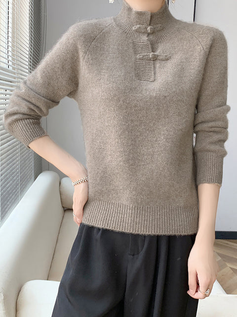 Pull rétro à col roulé en laine pour femme, couleur unie, hiver