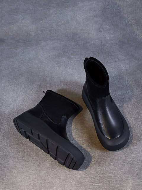 Bottines à plateforme en cuir véritable pour femme