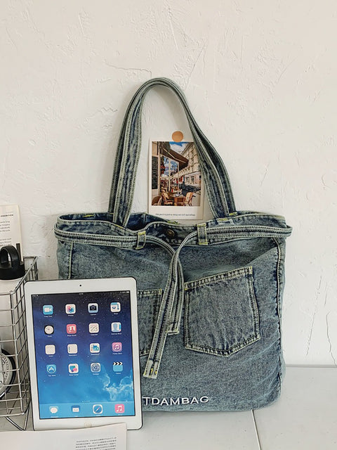 Sac à main en denim uni vintage pour femme