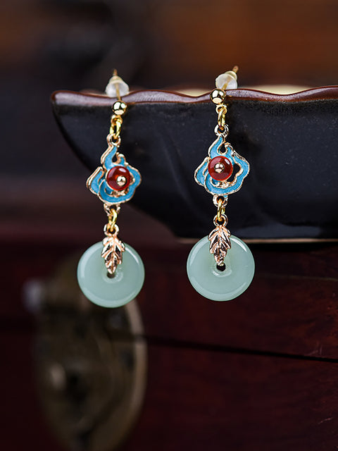 Boucles d'oreilles rondes vintage en alliage de jade